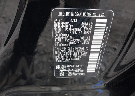 2014 Nissan Quest Sv from USA, damaged, VIN JN8AE2KP0E9102546